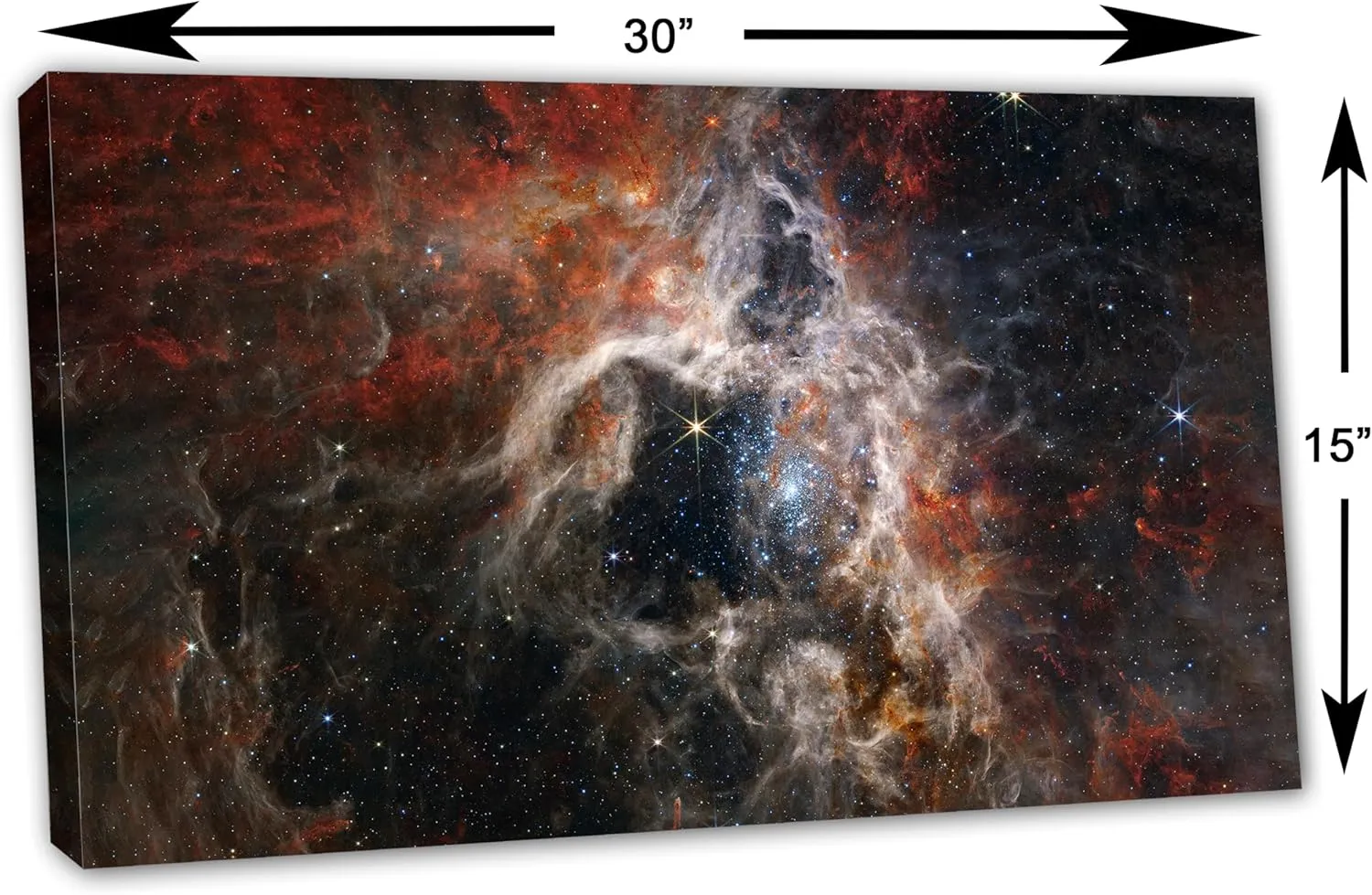 30 x 15 - Tarantula Nebula Canvas Print Wall Art per NASA JWST, 30 doradus, NGC 2070