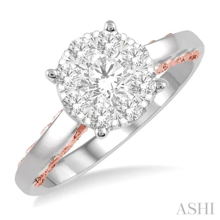 3/4 Ctw Round Cut Diamond Lovebright Ring in 14K White and Rose Gold