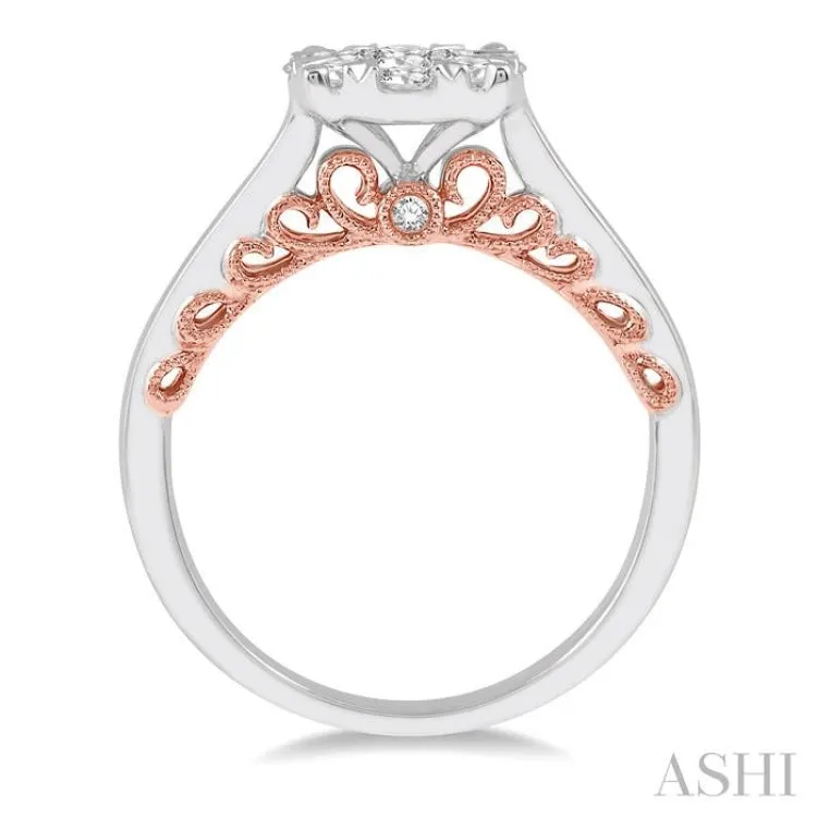 3/4 Ctw Round Cut Diamond Lovebright Ring in 14K White and Rose Gold