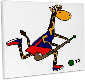 3dRose, Funny Giraffe Playing Field Hockey, Museum Grade Canvas Wrap 10x8