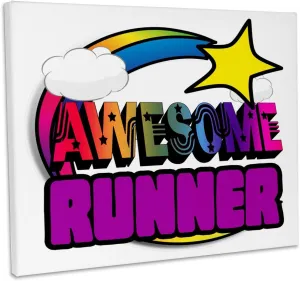 3dRose, Shooting Star Rainbow Awesome Runner, Museum Grade Canvas Wrap 20x16