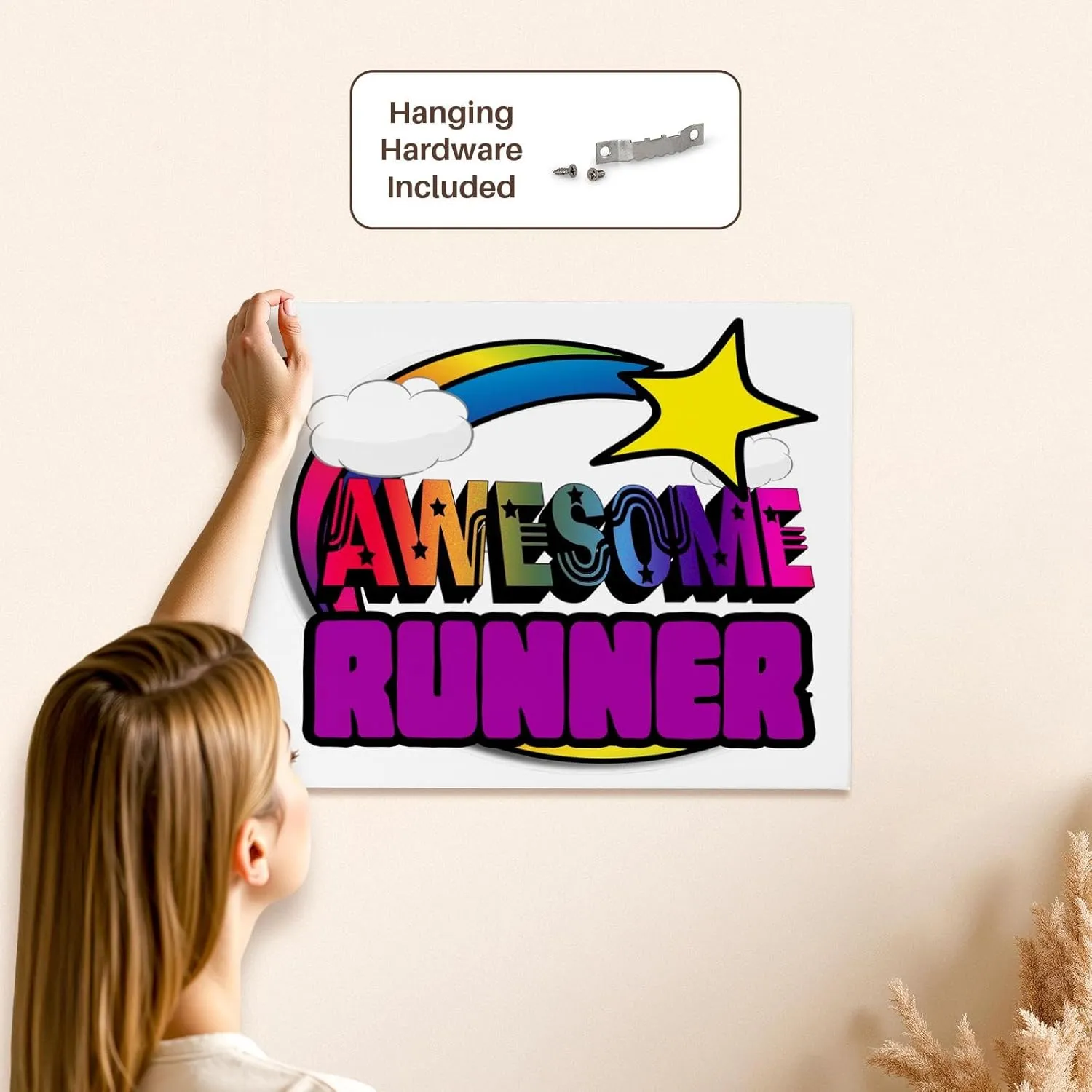 3dRose, Shooting Star Rainbow Awesome Runner, Museum Grade Canvas Wrap 20x16