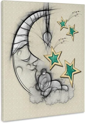 3dRose, Sleepy crescent moon and star fun art, Museum Grade Canvas Wrap 11x14
