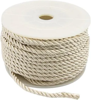 3mm Beige Twine Cord Rope Nylon Silk Rope Craft Twine Decorative Braided Honer Trim Xmas Thread String Handfasting Satin Shiny Cord for Crafts Upholstery Curtain Graduation Home Decor DIY