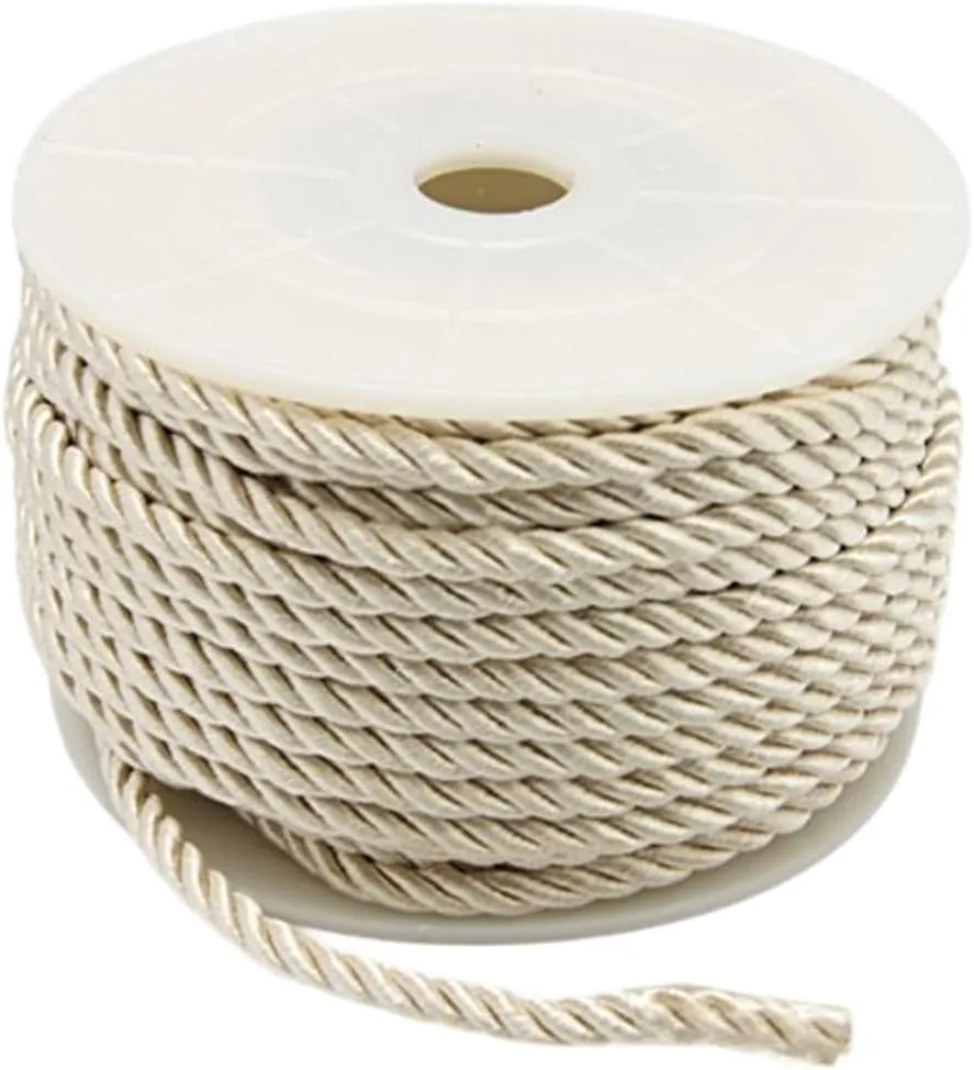 3mm Beige Twine Cord Rope Nylon Silk Rope Craft Twine Decorative Braided Honer Trim Xmas Thread String Handfasting Satin Shiny Cord for Crafts Upholstery Curtain Graduation Home Decor DIY
