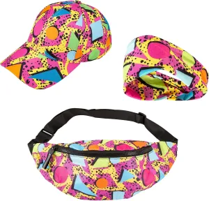 3Pcs 80s 90s Fanny Pack for Women Men,Adjustable Waist Bag Waist Packs,Baseball Hat Sun Hat,Wide Headband,Retro Casual Outfit,80s 90s Retro Accessories Set,Hip Hop Disco Party Summer Travel Party