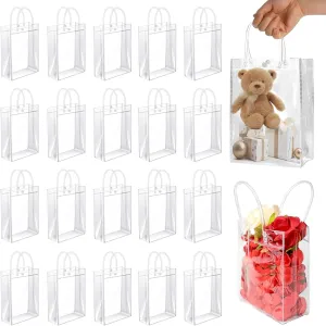 40 PCS Clear PVC Gift Bags with Handles 7.1 x 9.8x 2.8 Inch, Bulk Clear Plastic Goodie Bags, Transparent Reusable Waterproof Tote Bag for Shopping, Weddings, Birthdays, Parties, Events & Holidays