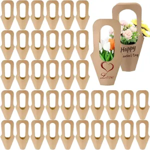 40 Pcs Kraft Paper Flower Gift Bags,Bouquet Kraft Floral Gift Bags with Handle, Flower Display Bag,Creative Cone Flower Sleeves,for Mother's Day Valentine's Day Florist Wedding Graduation Party DIY