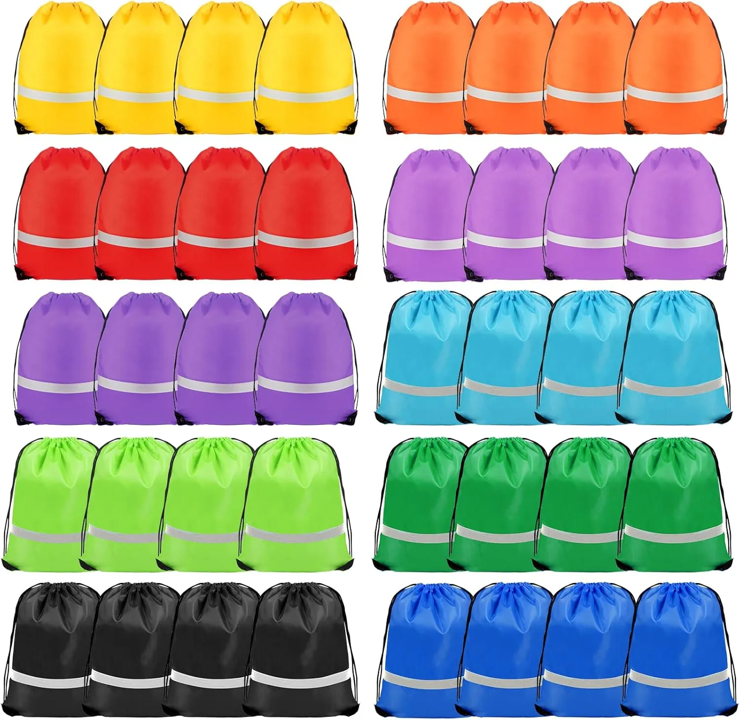 40 Pieces Drawstring Backpacks Bags Bulk,Waterproof Drawstring Bag with Reflective Strip for Women and Men,Drawstring Gym Bag DIY for Yoga Sport Traveling Beach,Multicolor