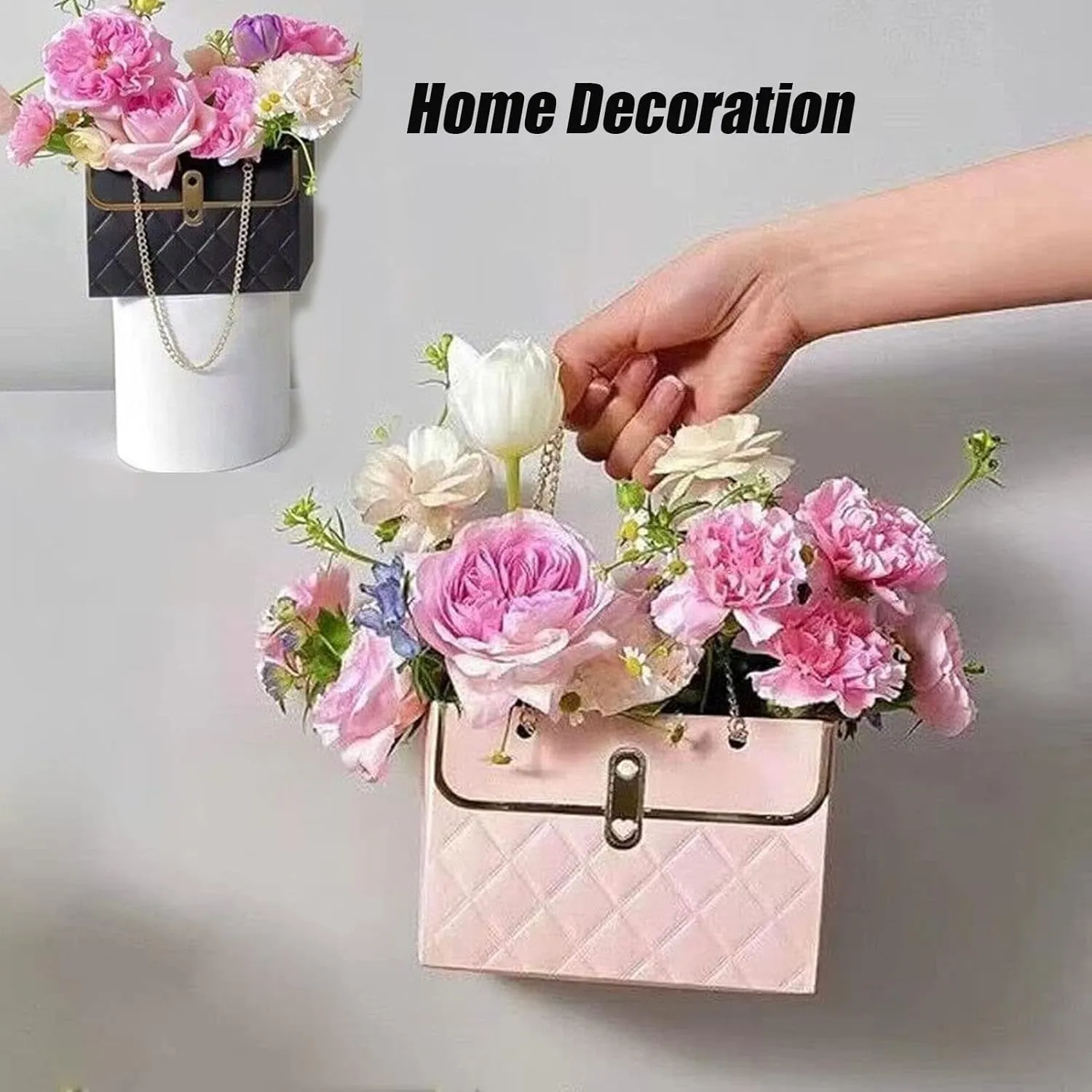4pcs Paper Flower Bags for Bouquets, Flower Boxes for Arrangements, Paper Flower Gift Bags with Handles Florist Supplies for Weddings Mother's Day (Pink)