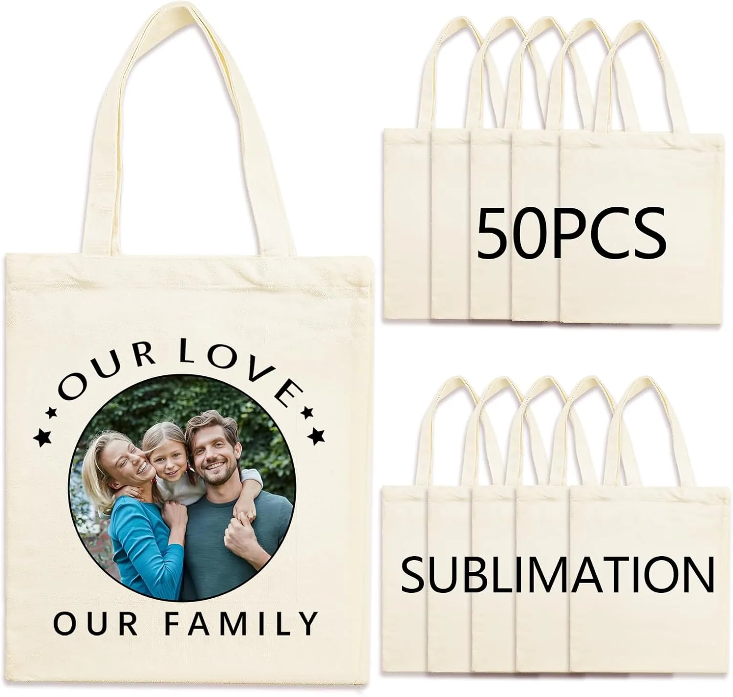 50 pcs Blank Canvas Bags bulk,Sublimation Tote Bags,polyester tote bags for sublimation 31x36cm,DIY customization crafts