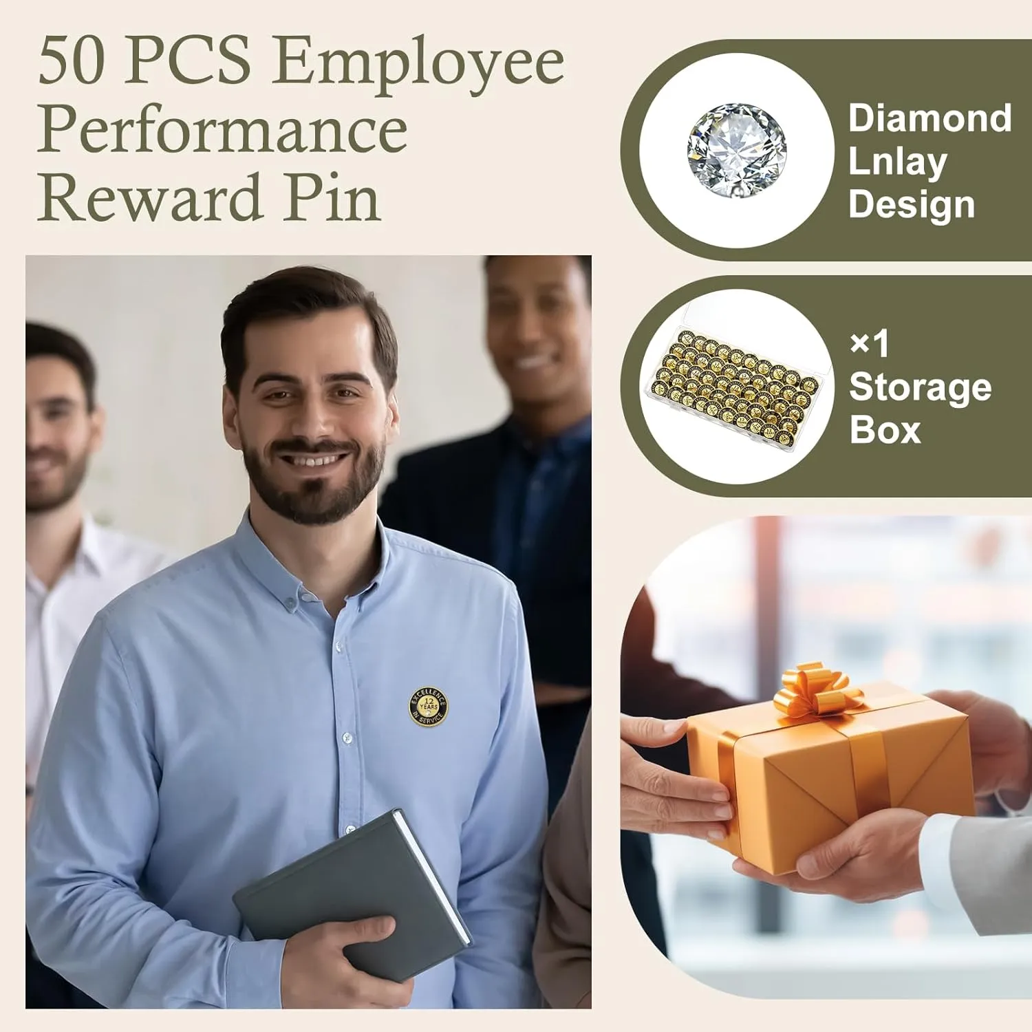 50 Pcs Year of Service Pin Employee Excellence Award Lapel Pin Performance Recognition Reward Anniversary(12 Year)