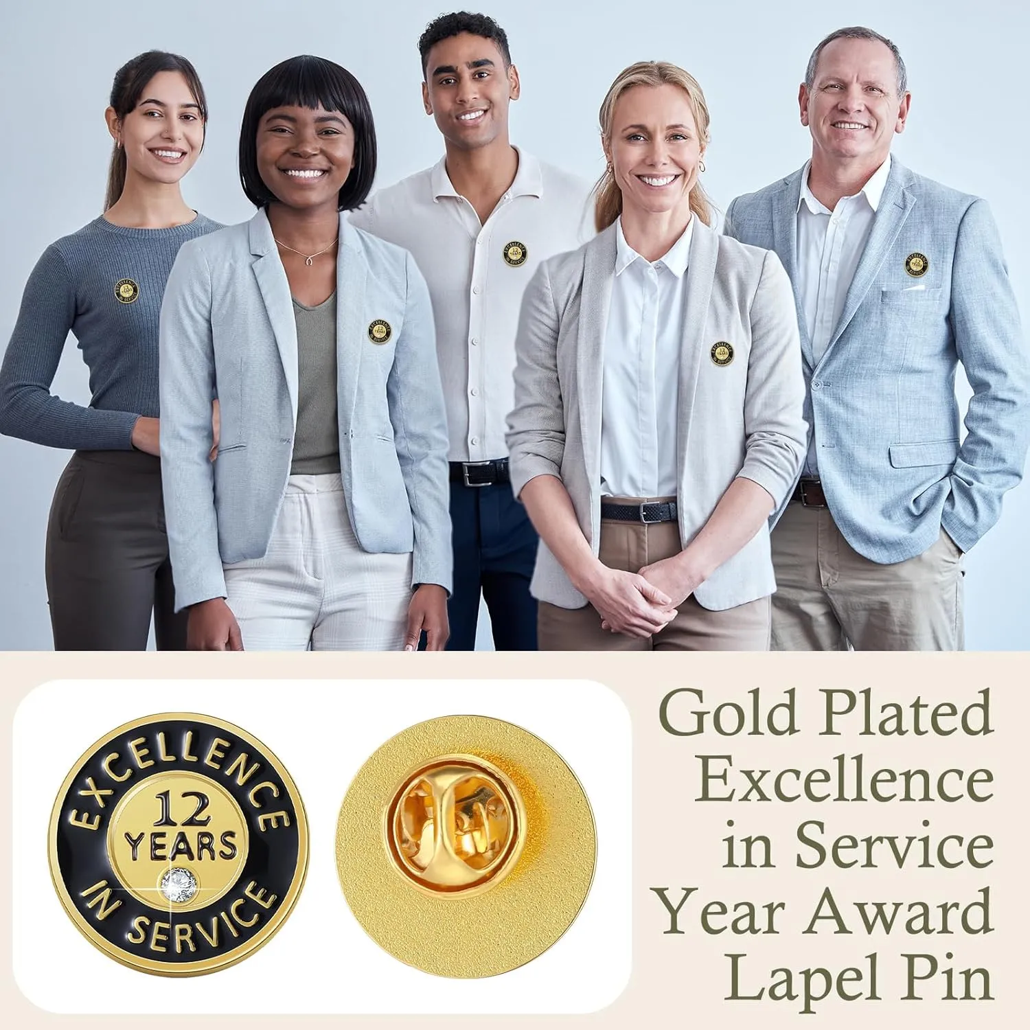 50 Pcs Year of Service Pin Employee Excellence Award Lapel Pin Performance Recognition Reward Anniversary(12 Year)
