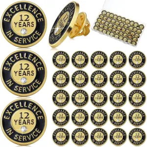 50 Pcs Year of Service Pin Employee Excellence Award Lapel Pin Performance Recognition Reward Anniversary(12 Year)