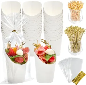 50 Sets 14 oz Charcuterie Cups with Sticks and Bags, Individual White Paper Charcuterie Boxes Disposable Individual Appetizer Serving Cups (50 Cups   200 Cocktail Picks   50 Bags   50 Ties)