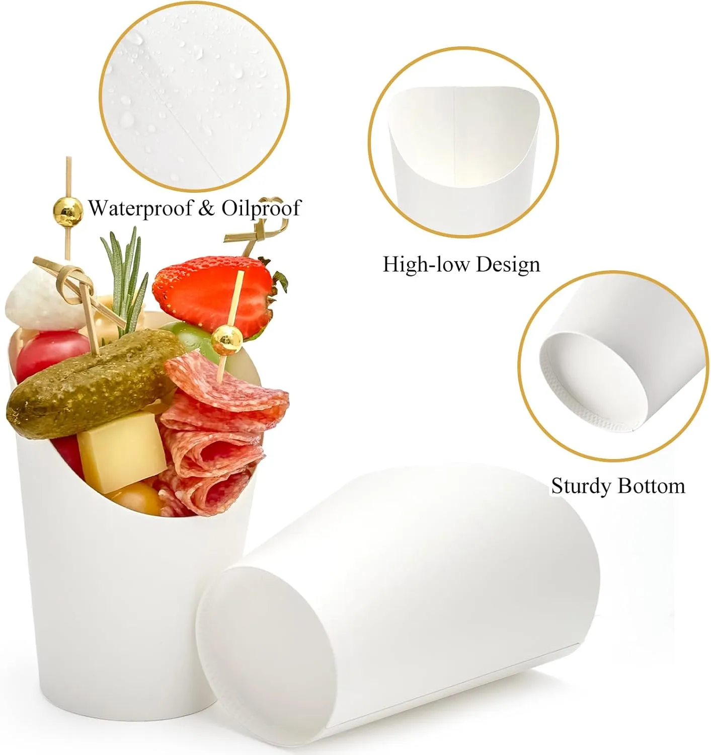 50 Sets 14 oz Charcuterie Cups with Sticks and Bags, Individual White Paper Charcuterie Boxes Disposable Individual Appetizer Serving Cups (50 Cups   200 Cocktail Picks   50 Bags   50 Ties)