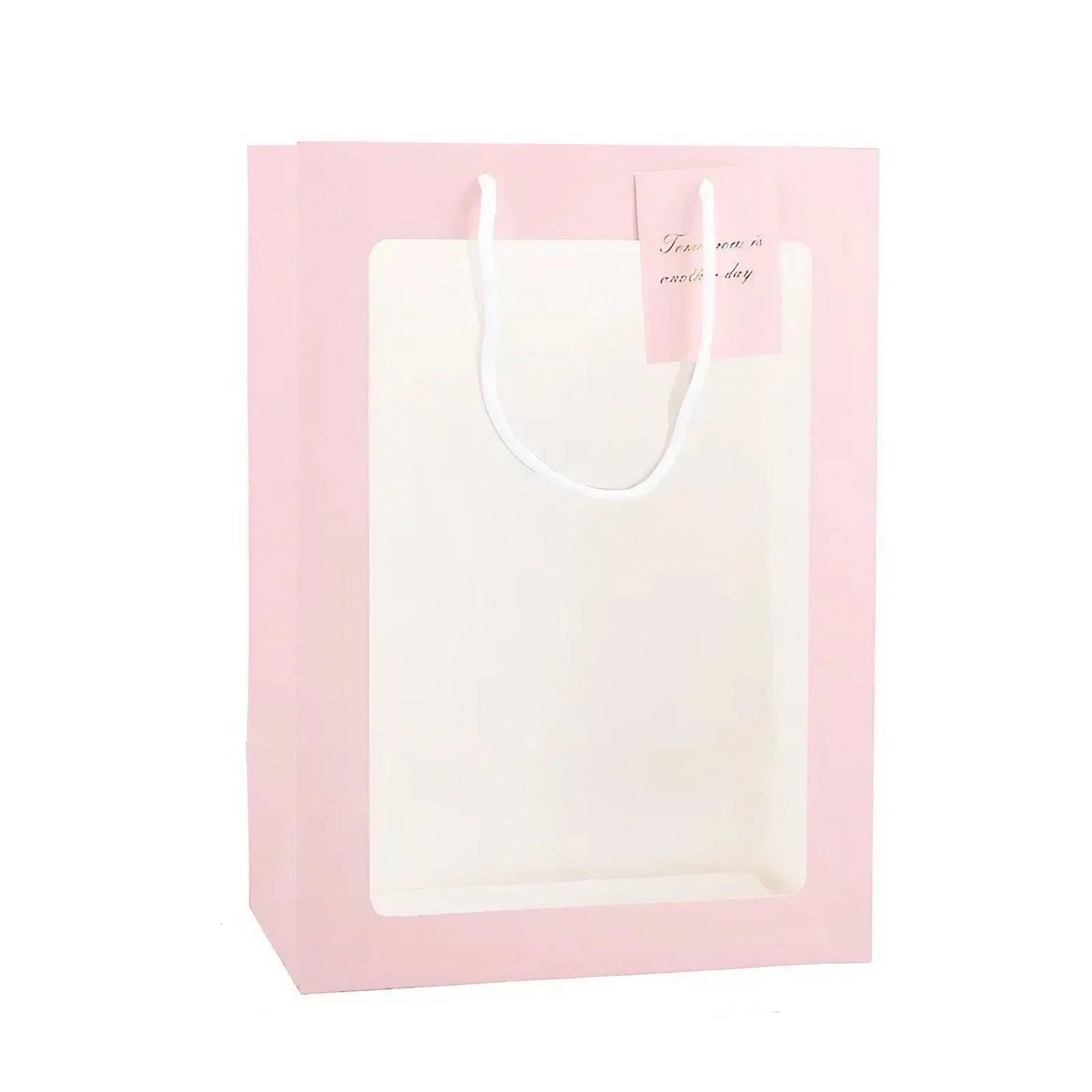 50PCS Flower Bouquet Tote Wedding Favor Bag Bride Tote Clear Gift Bags Handbag Pink