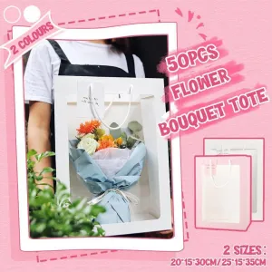 50PCS Flower Bouquet Tote Wedding Favor Bag Bride Tote Clear Gift Bags Handbag Pink