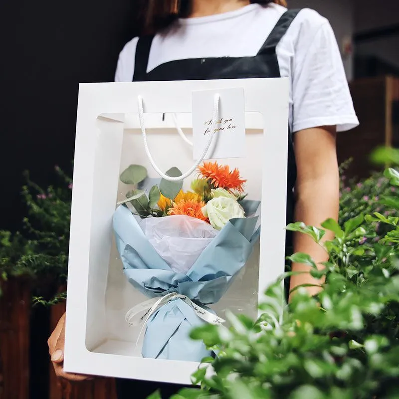 50PCS Flower Bouquet Tote Wedding Favor Bag Bride Tote Clear Gift Bags Handbag Pink