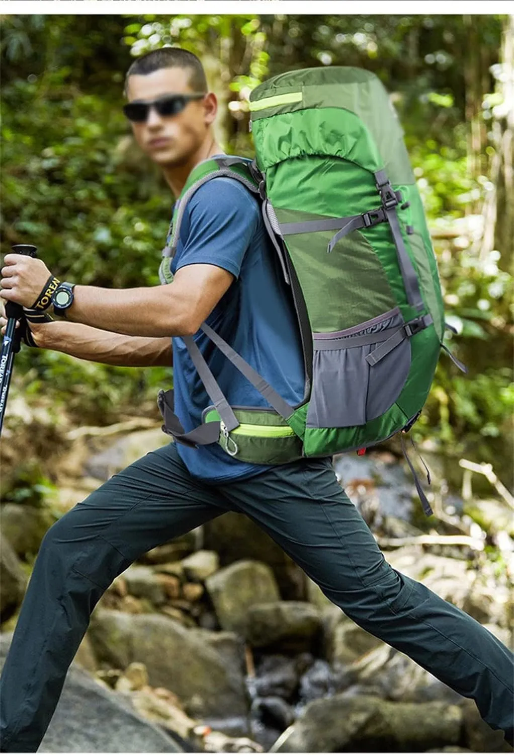 55L Hiking Outdoor Bag Travel Backpack Wear Resistant Sports Backpack with Rain Cover(C)