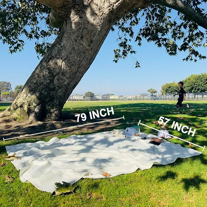 57”x 79”,Extra Large White Picnic Blanket Water Resistant,Outdoor Blanket,Park Beach Blanket,Camping Mat Light Weight Sturdy Canvas