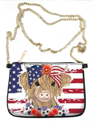 5D DIY Diamond Art Purses Diamond Art Kits for Adults Diamond Art Handbag Crossbody Bag Flower Highland Yak Shoulder Makeup Bag Chain Leather Clutch Bag