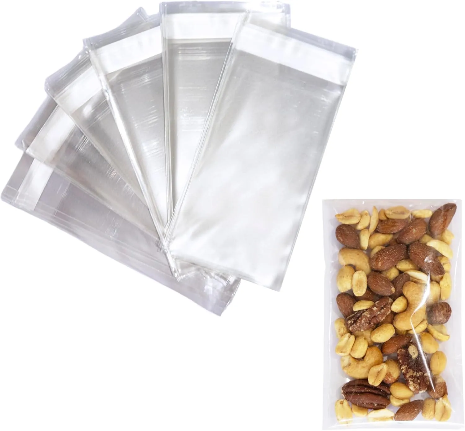 5" X 5" (1000 Pack) Cellophane Bags w/Adhesive Self Adhesive, Gift Wrap Cellophane Bags For Packaging Cookies, Treats, Sweets, Candy, Bakery, Art Prints, Photos, Envelopes, Cards