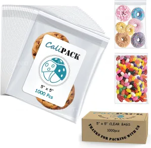 5" X 5" (1000 Pack) Cellophane Bags w/Adhesive Self Adhesive, Gift Wrap Cellophane Bags For Packaging Cookies, Treats, Sweets, Candy, Bakery, Art Prints, Photos, Envelopes, Cards