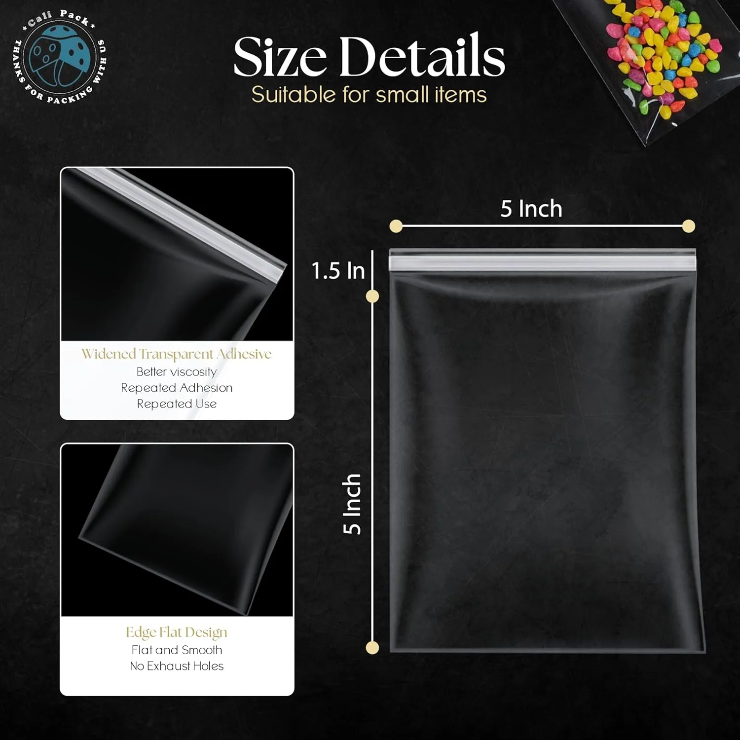 5" X 5" (1000 Pack) Cellophane Bags w/Adhesive Self Adhesive, Gift Wrap Cellophane Bags For Packaging Cookies, Treats, Sweets, Candy, Bakery, Art Prints, Photos, Envelopes, Cards