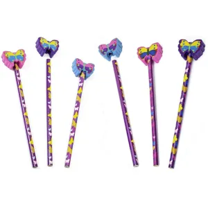 6 Butterfly Pencils & Eraser Toppers