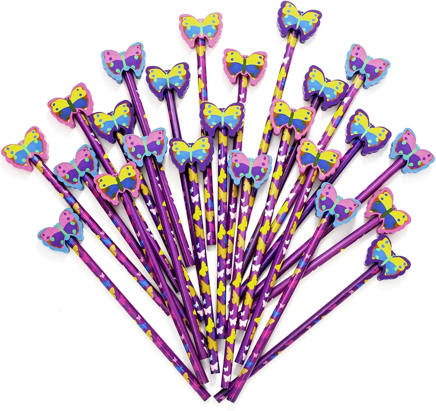 6 Butterfly Pencils & Eraser Toppers