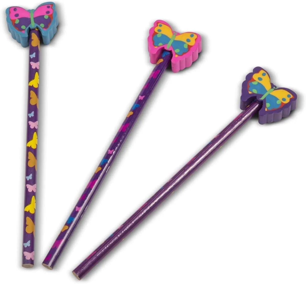 6 Butterfly Pencils & Eraser Toppers