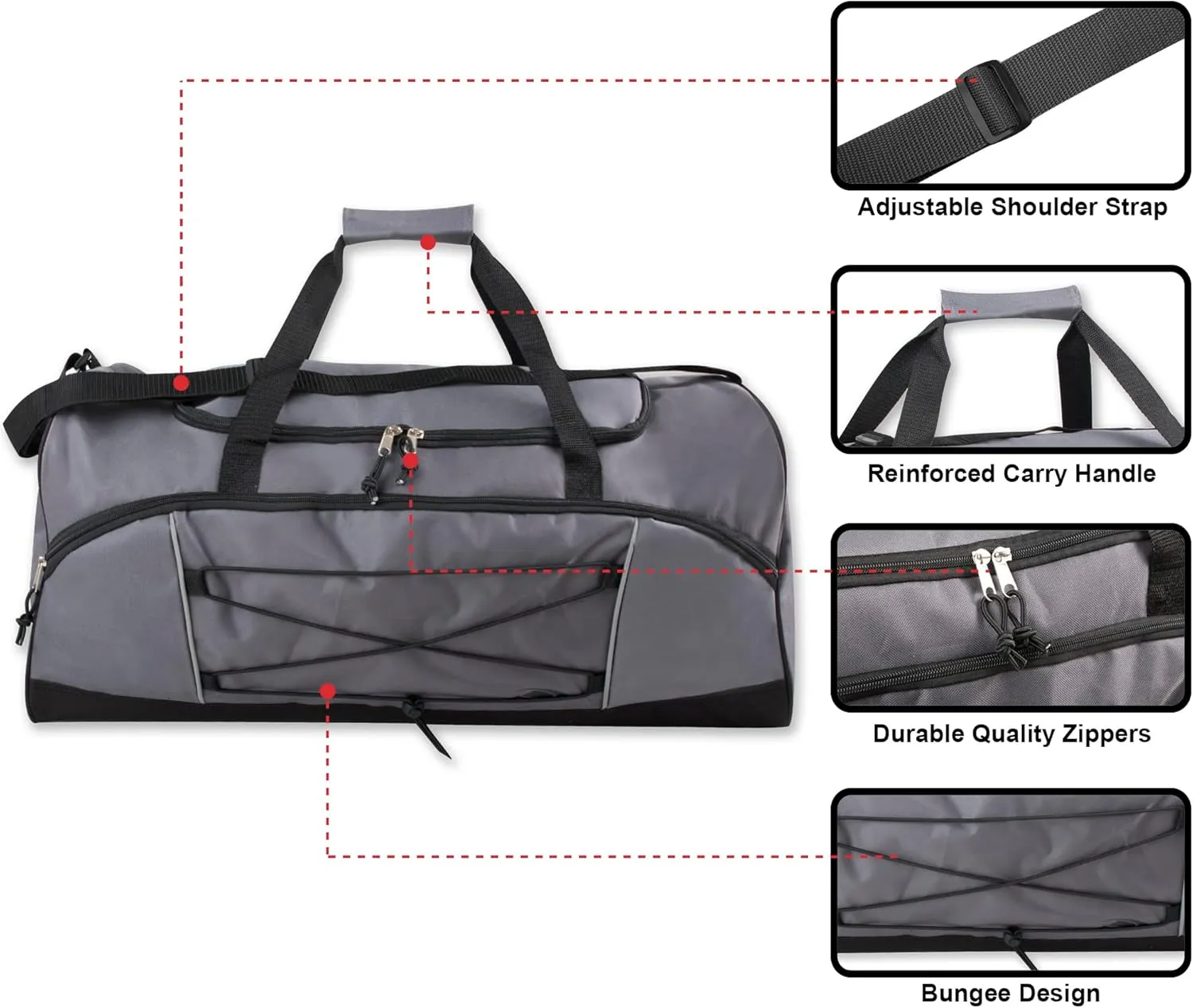 60 Liter, 26 Inch Duffle Bag – Heavy Duty Extra Large Sports Gym Equipment Travel Duffel Bag for Men and Women (Grey)