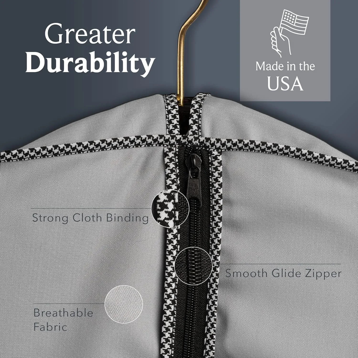 60" Luxury Fur Coat Cotton Blend Cloth Garment Bags for Travel & Hanging Clothes (Grey - Houndstooth Trim) - Suit Covers Garment Bag for Men & Women Dress Bag - Closet Storage Suit Bag, Coat Storage