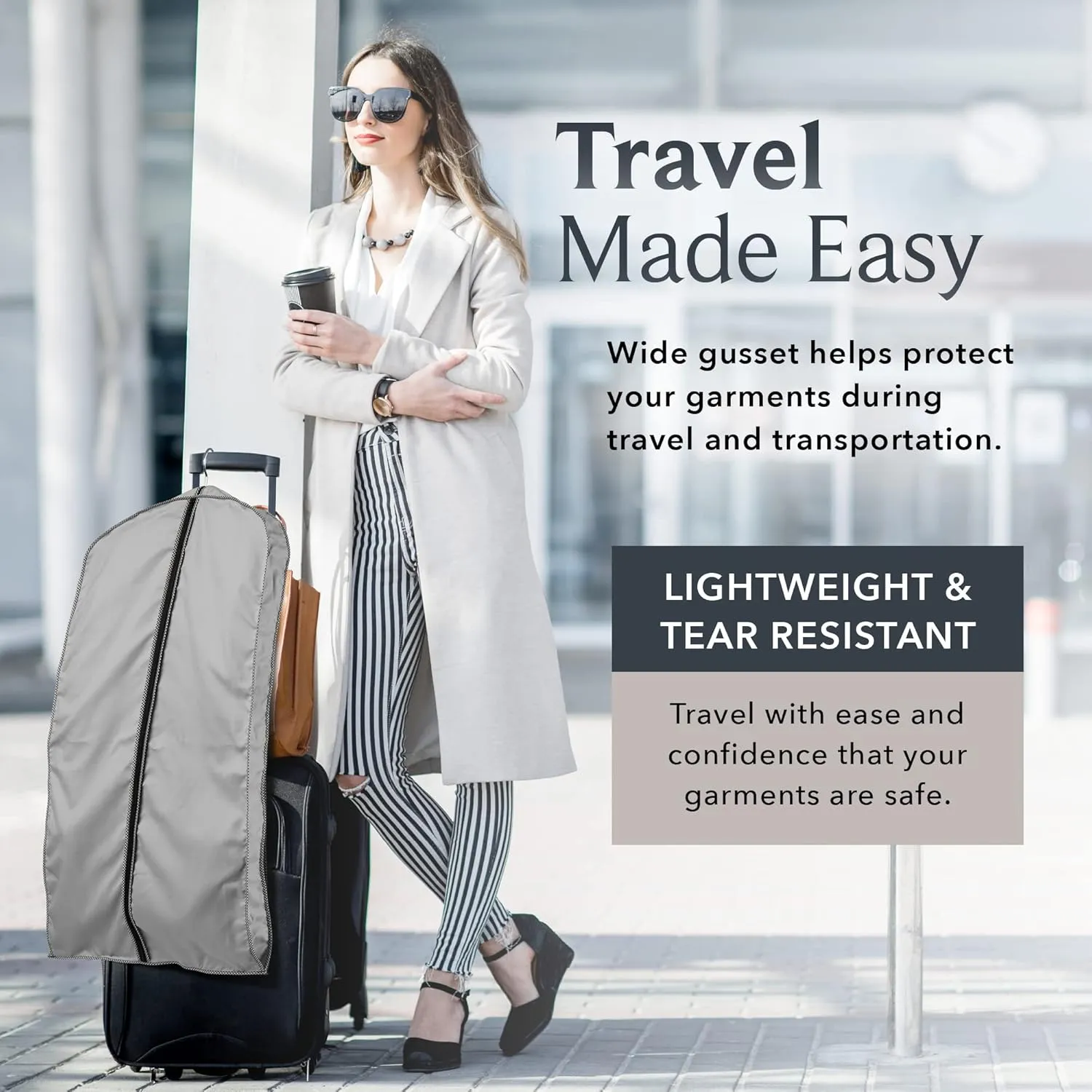 60" Luxury Fur Coat Cotton Blend Cloth Garment Bags for Travel & Hanging Clothes (Grey - Houndstooth Trim) - Suit Covers Garment Bag for Men & Women Dress Bag - Closet Storage Suit Bag, Coat Storage