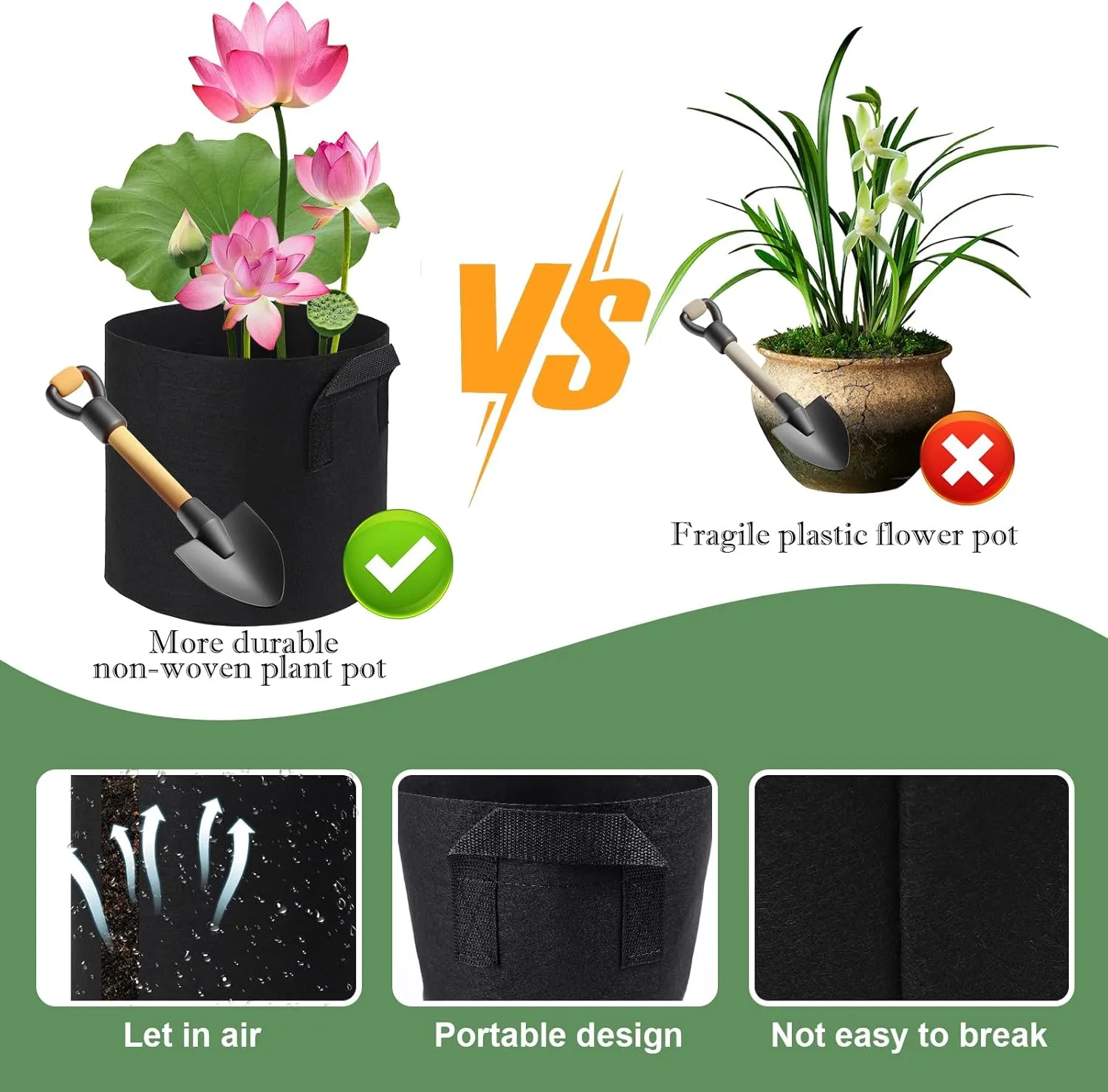6Pcs Lily Plant Pots for Pond, Aquatic Pond Planter for Pond Durable Breathe Reusable Fabric Plant Bags for Aquatic Plants, Potato, Carrot, Onion, Flower (3 Gallon)