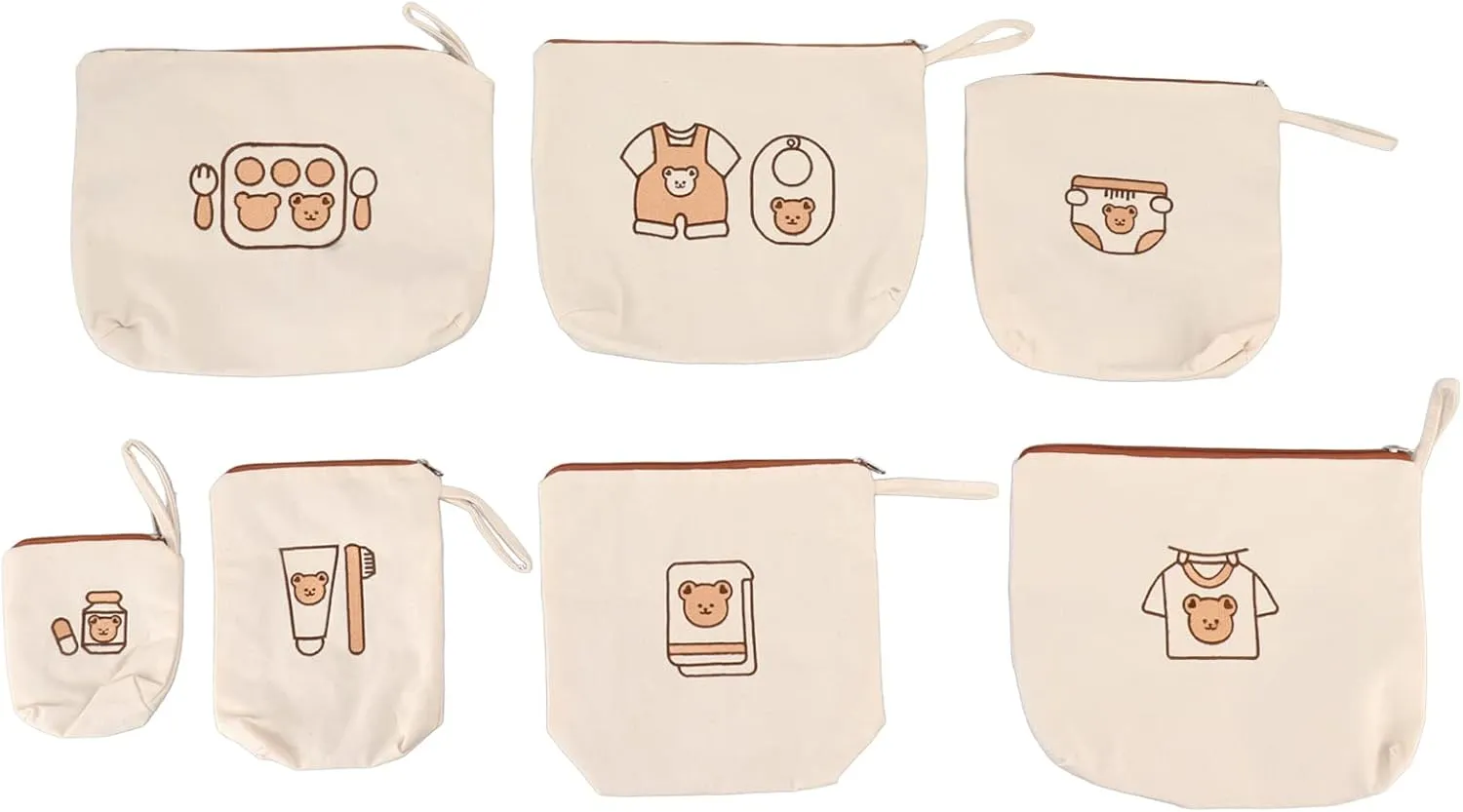 7PCS Bear Print Travel Set, Reusable Cute Storage Bags for Cosmetics, Makeup and