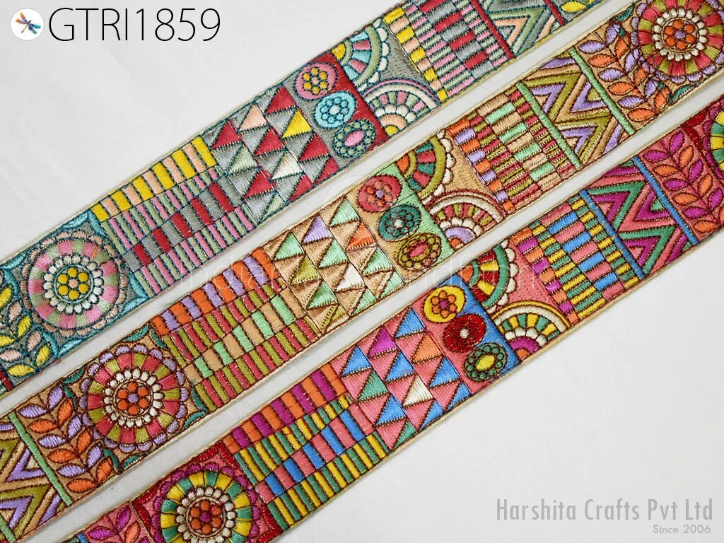 8 Yard Indian 4cm Trim Decor Sari Border DIY Crafting Ribbon Sewing Fabric Embroidered Decorative Costumes Cushion Curtain Home Decor Trim