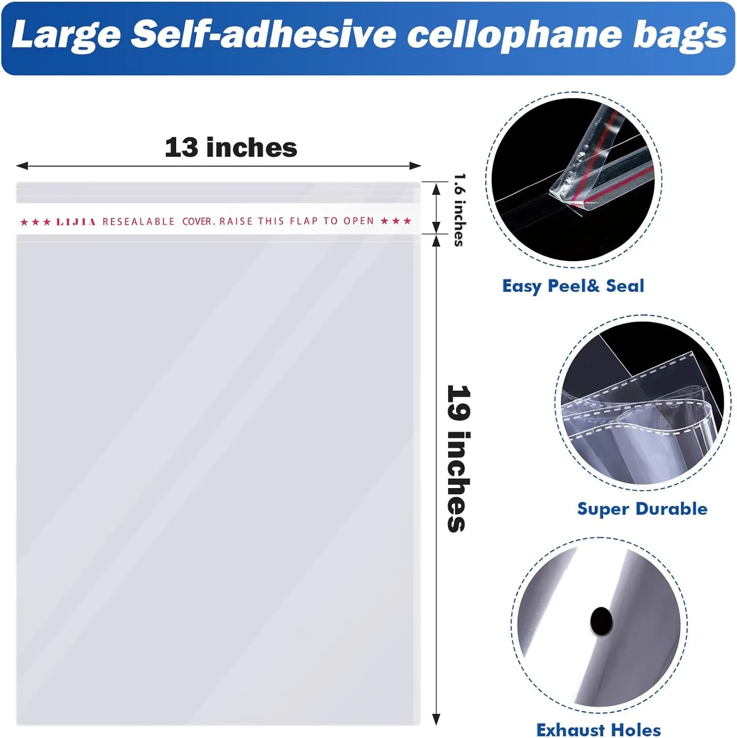 800 pcs 13" x 19" Large Clear Resealable Cellophane Bags for Packaging Products Self-sealing Plastic Gift Bag Self-adhesive for Gifts Clothes Small Business Goodie Bag,Thank you Stickers