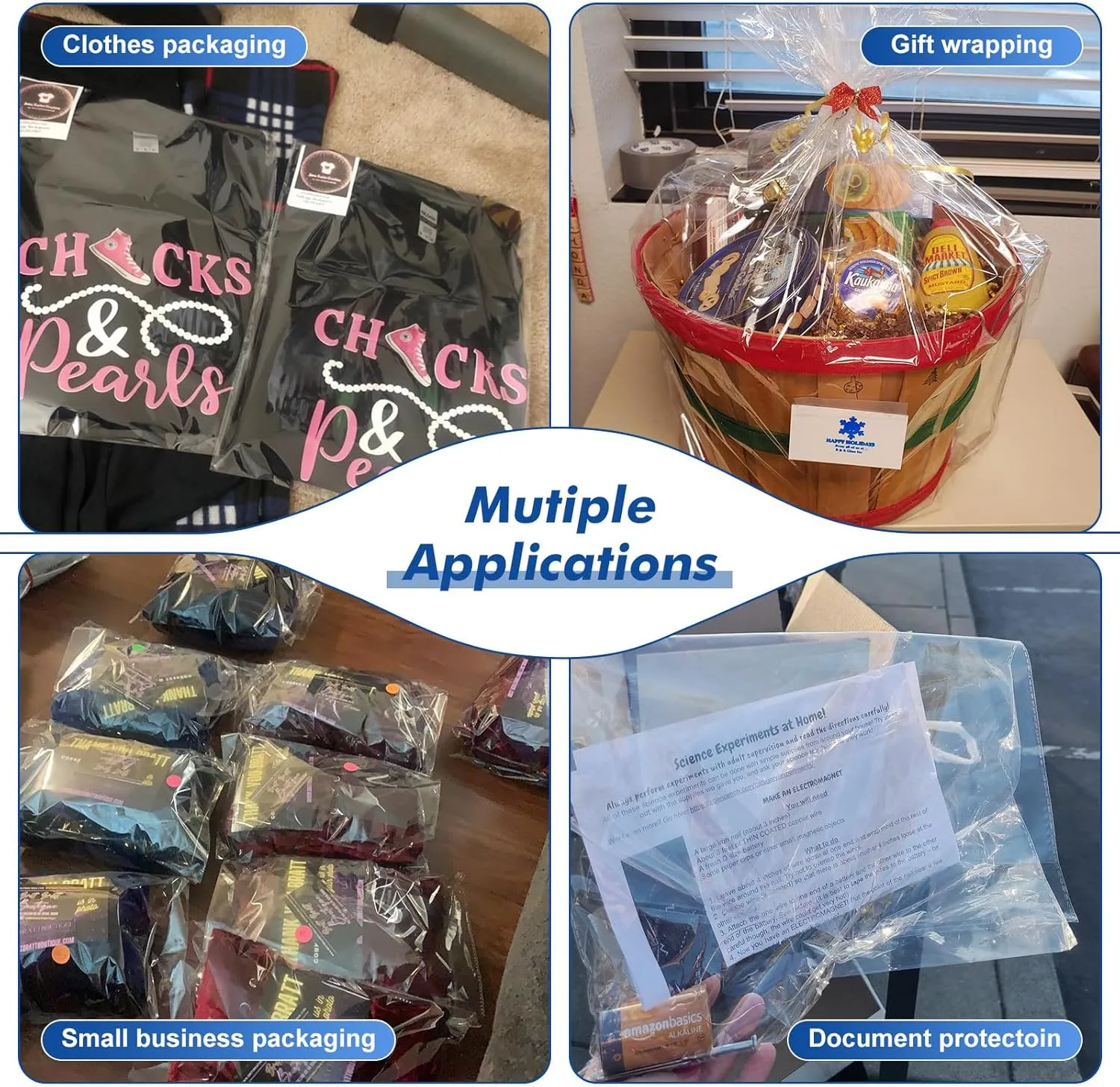 800 pcs 13" x 19" Large Clear Resealable Cellophane Bags for Packaging Products Self-sealing Plastic Gift Bag Self-adhesive for Gifts Clothes Small Business Goodie Bag,Thank you Stickers