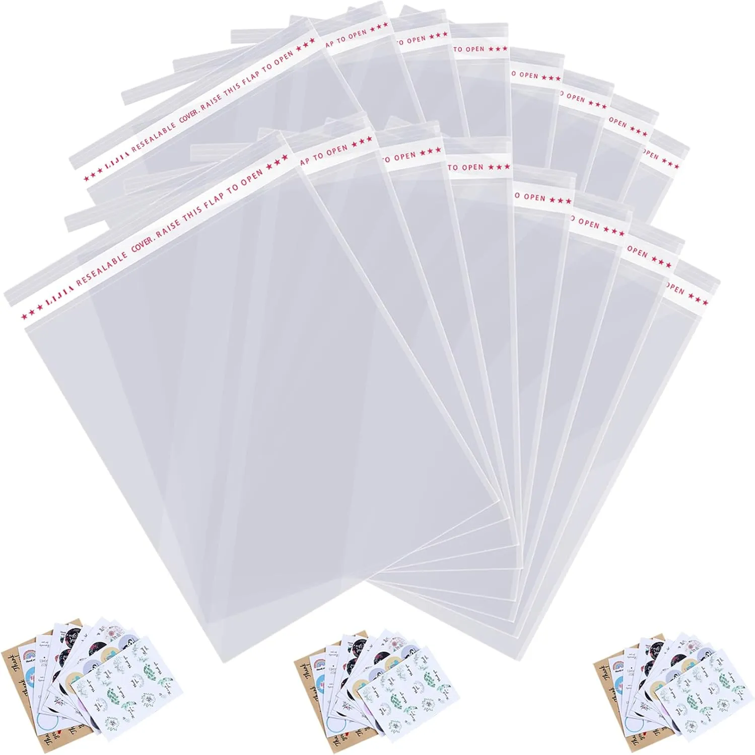 800 pcs 13" x 19" Large Clear Resealable Cellophane Bags for Packaging Products Self-sealing Plastic Gift Bag Self-adhesive for Gifts Clothes Small Business Goodie Bag,Thank you Stickers