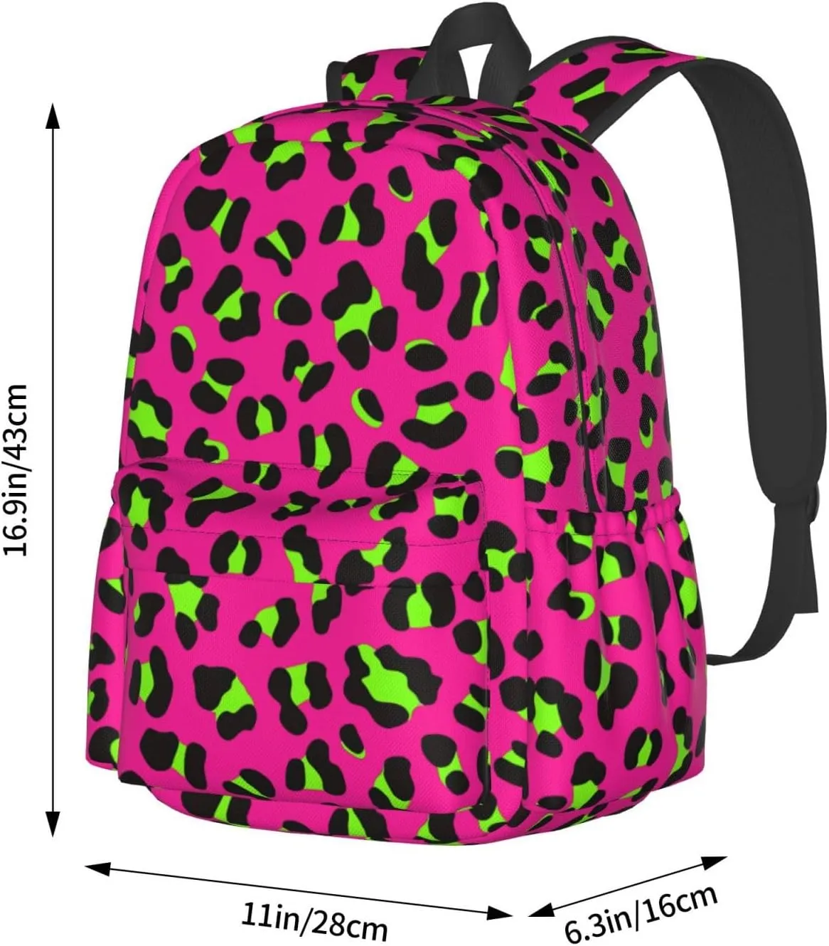 80s Neon Pink Fuchsia Lime Green Leopard Backpack Casual Laptop Backpack Large Capacity Double Shoulder Bag Travel Daypack For Women Men