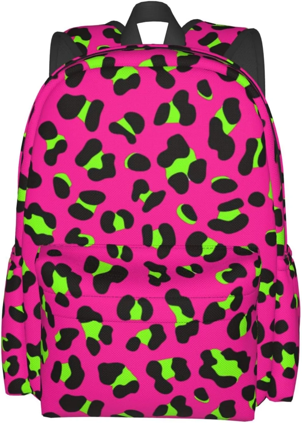 80s Neon Pink Fuchsia Lime Green Leopard Backpack Casual Laptop Backpack Large Capacity Double Shoulder Bag Travel Daypack For Women Men