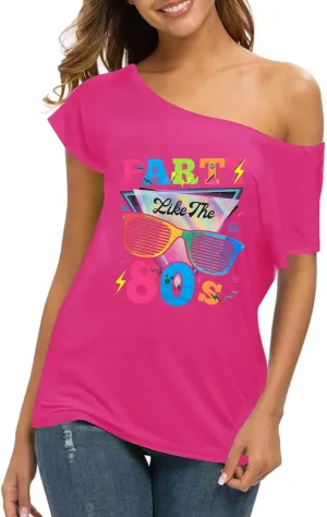 80s Outfit for Women 80's Retro Theme Party Shirts Vintage Disco Outfits 1980s Clothes 90s Neon Off Shoulder Tops