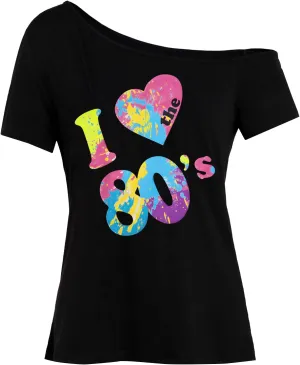 80s Outfit for Women 80's Retro Theme Party Shirts Vintage Disco Outfits 1980s Clothes 90s Neon Off Shoulder Tops