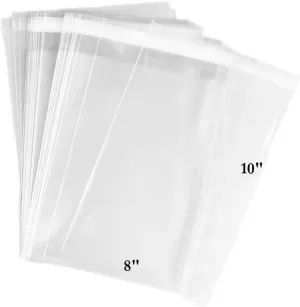888 Display® - 200 Bags of Ultra Clear Treat, Bakery, Candle, soap, Cookie Bags w/Adhesive Seal (8"x10" - 200 Count, Ultra Clear)