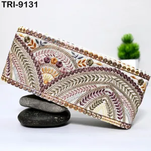 9 Yard Brown Embroidered Fabric Trim 9cm Saree Border DIY Crafting Sari Ribbon Sewing Bags Home Décor Embellishment Bridal Dress Trimmings