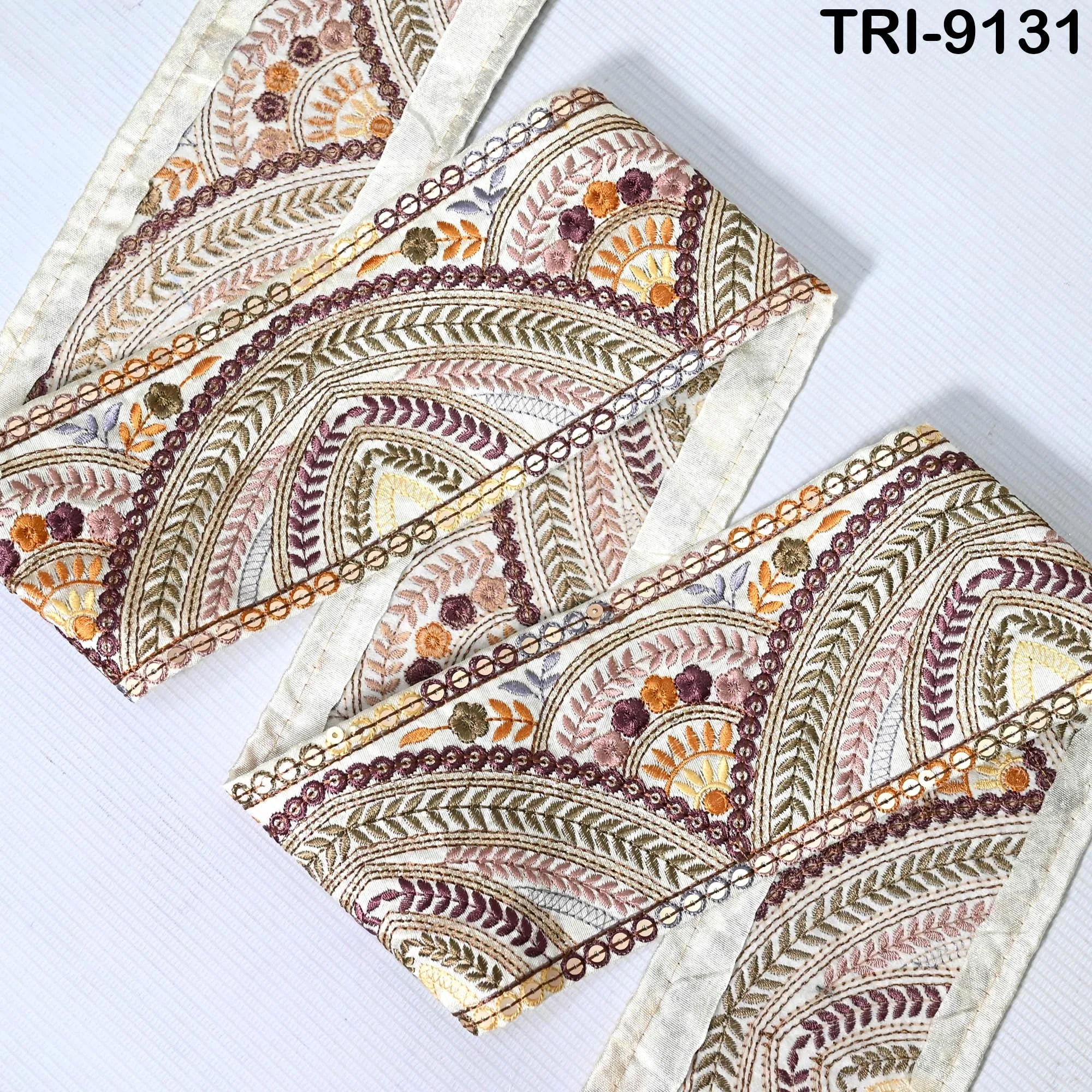 9 Yard Brown Embroidered Fabric Trim 9cm Saree Border DIY Crafting Sari Ribbon Sewing Bags Home Décor Embellishment Bridal Dress Trimmings