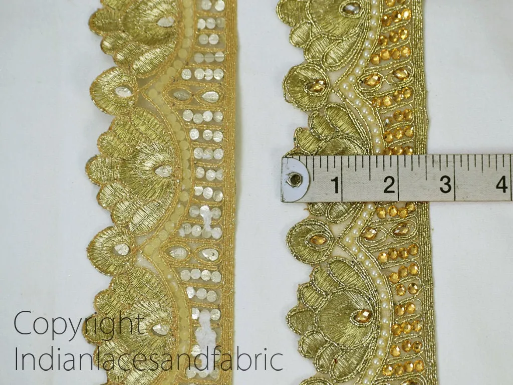 9 Yard Costume beaded 6cm Trim Decorative Saree Ribbon Scallop Edge Indian Sari Border Gold Kundan Trimmings Craft Sewing Accessories