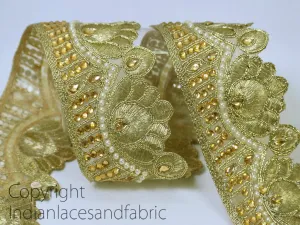 9 Yard Costume beaded 6cm Trim Decorative Saree Ribbon Scallop Edge Indian Sari Border Gold Kundan Trimmings Craft Sewing Accessories